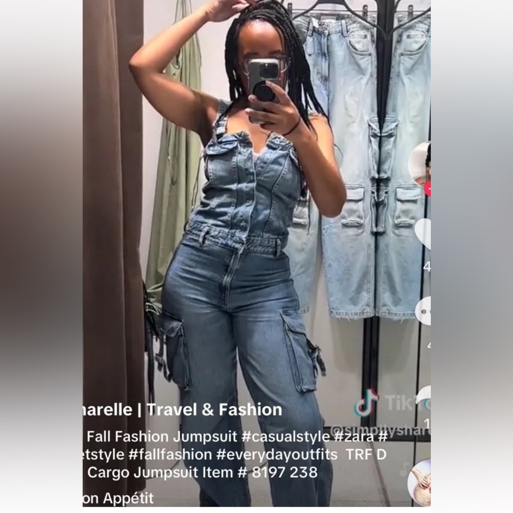 ZARA NWT WOMAN TRF DENIM CARGO JUMPSUIT BLUE | 8197/238 293/015 - Picture 7 of 11